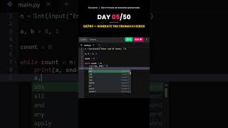 Full Day 5/50 - Q9/100 Generate Fibonacci Series in PythonMost asked logic in interviews - save this! Update