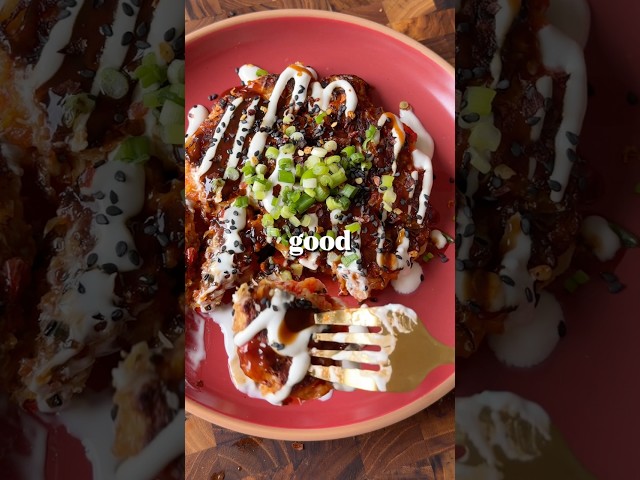 Low Cal Nutrient dense Easy Savory Cabbage pancakes with Tonkatsu sauce! #shorts #okonomiyaki