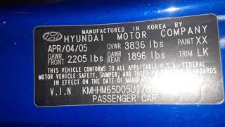Hyundai Tiburon & Hyundai Paint Code Location