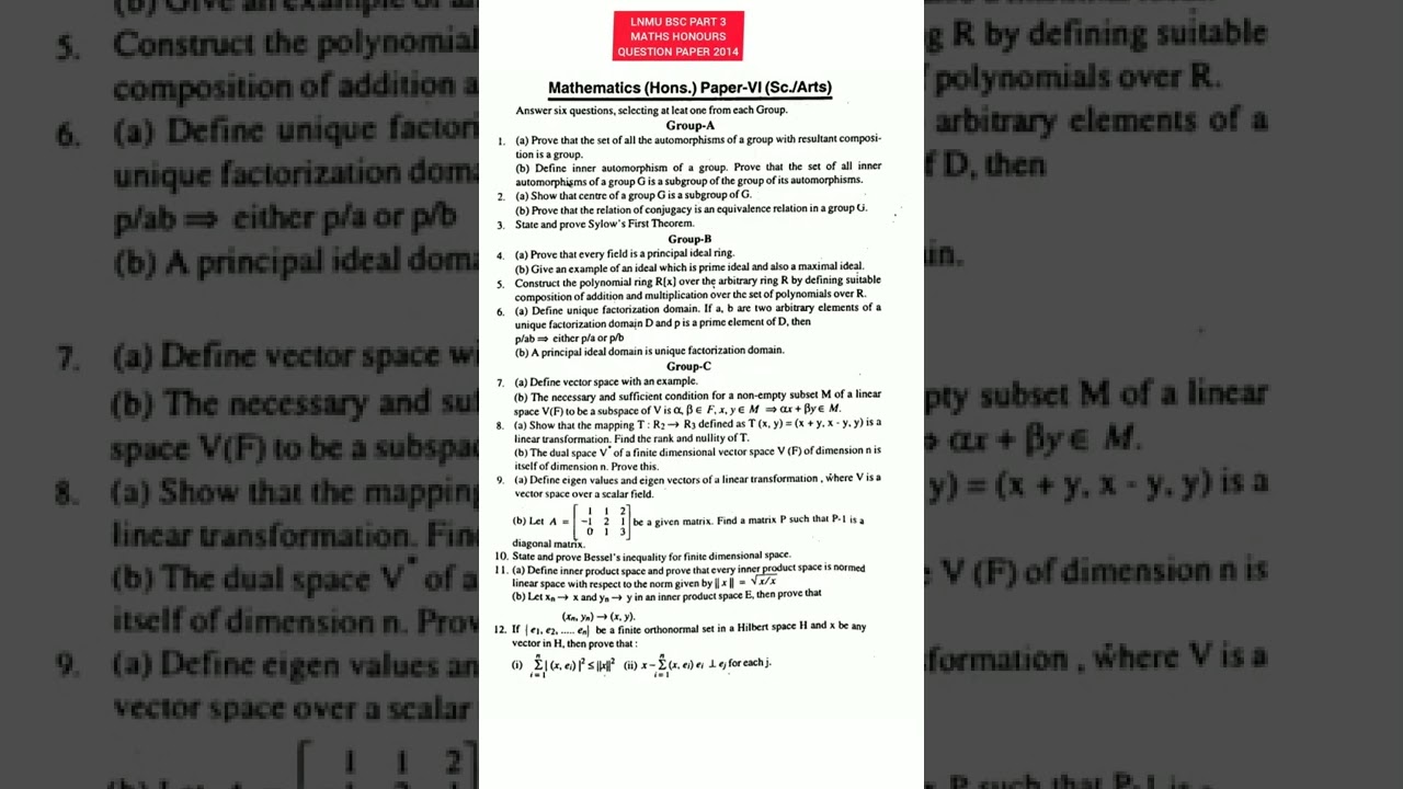 lnmu bsc part 3 math honours paper 5 , 6 , 7 2014 