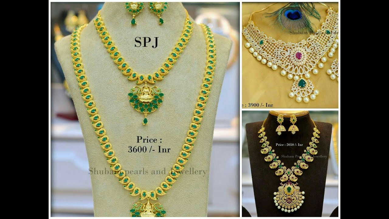 Latest Pearl Emerald, ruby Necklace designs with price
