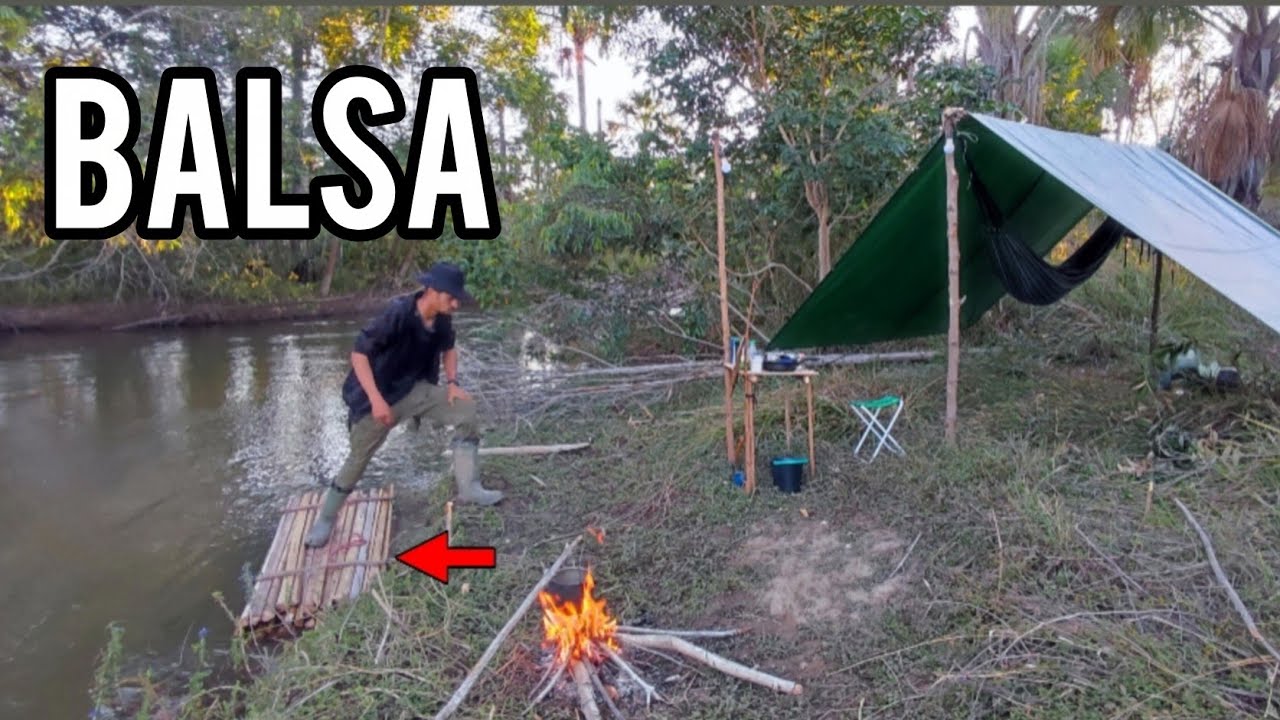 Fiz uma BALSA de talo de Buriti para Pescar 🎣ACAMPAMENTO Lugar Lindo, Natureza Viva.🌳