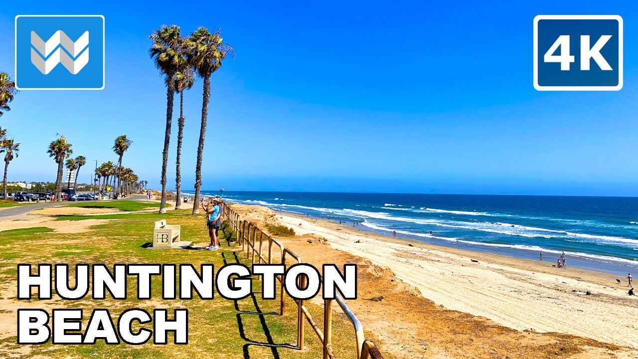 [4K] Huntington Beach, California - Blufftop Park to Pier Walking Tour & Travel Guide 🎧 Ocean Waves