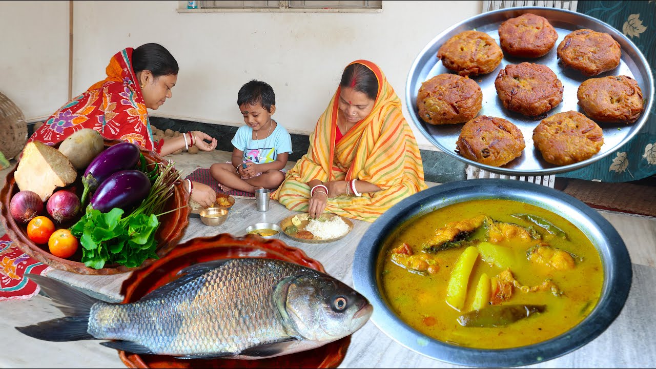 বুবলুর প্রিয় বেগুন দিয়ে কাতলা মাছের ঝোল, থানকুনি পাতা বাটা ও ওলের মুচমুচে বড়া