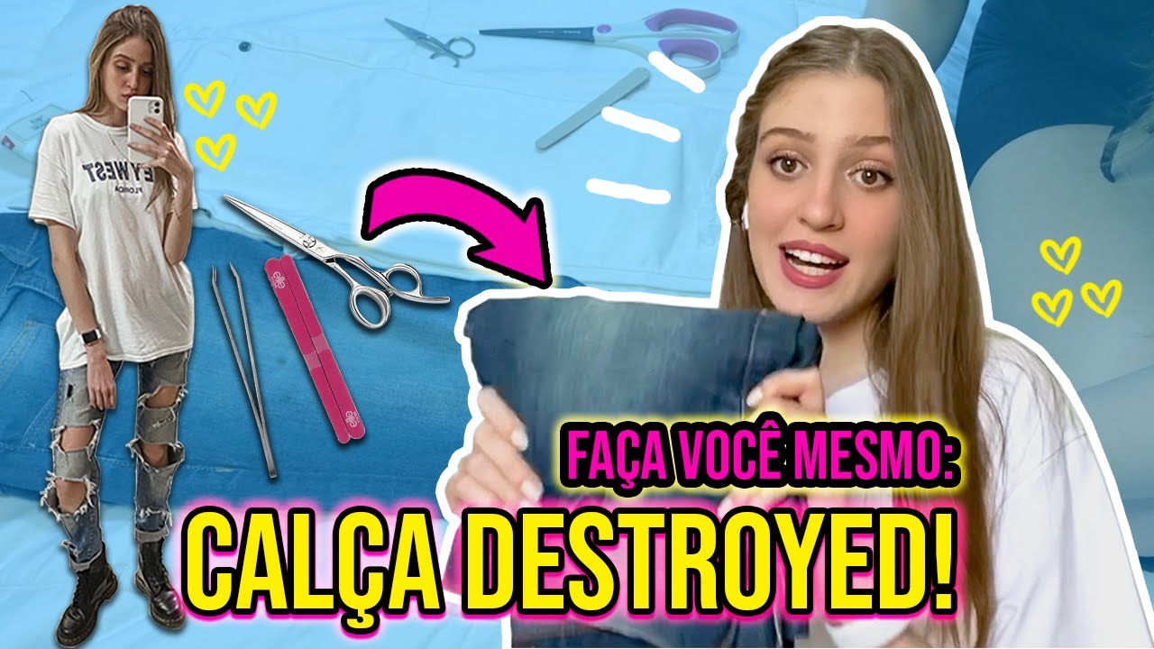 Como fazer CALÇA JEANS DESTROYED! 😱 #EMCASA - YouTube