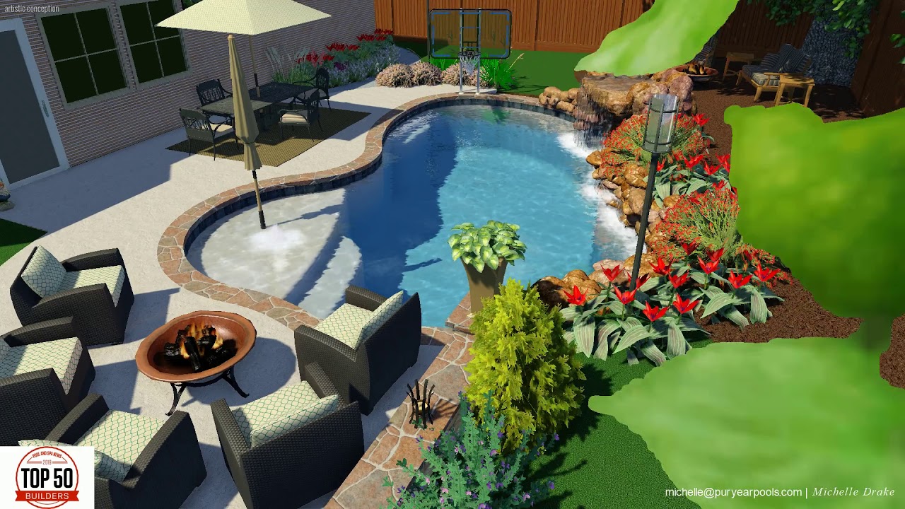 Rustic pool with grotto and weeping wall