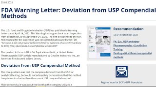 FDA Warning Letter about Deviation from USP Compendial Methods