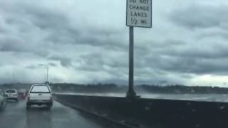 Waves Crash Across Old Evergreen Point 520 Floating Bridge During Windstorm