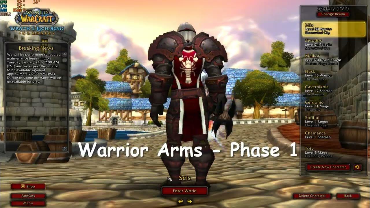 S is warrior arms pvp phase 1 wotlk classic skyfury 1 youtube
