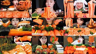 The Best Of Sushi Sashimi Raw Salmon Mukbang Compilation  Most Delish Salmon Sushi Sashimi Asmr 