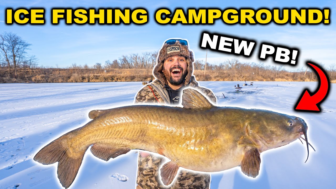 ICE FISHING the CAMPGROUND POND for the FIRST TIME!!! (CATCH CLEAN COOK)