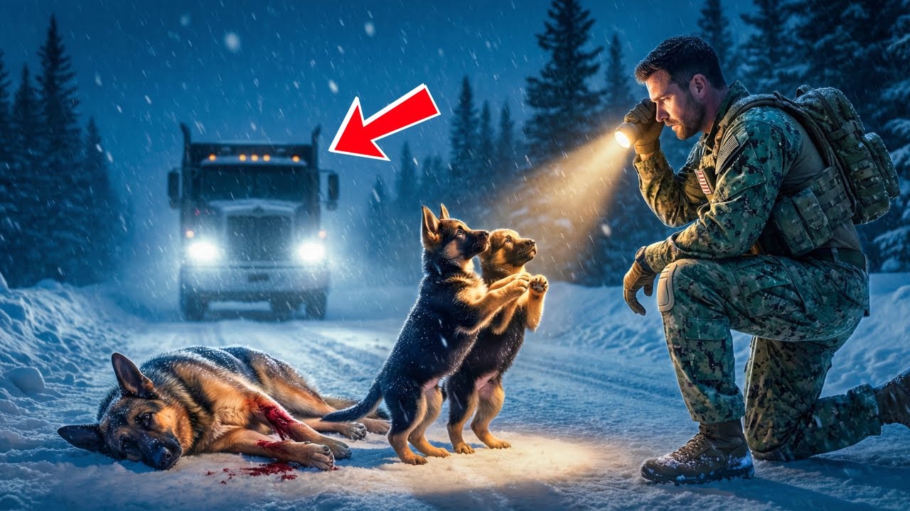 Puppies Refuse To Move On Icy Road. What The Navy SEAL Found Will Make You Cry.