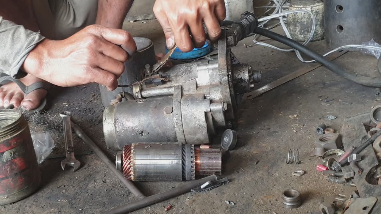 Excavator Starter Repair , Starter Motor 12 Volt Repairing , Change