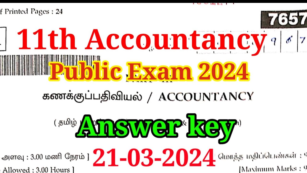 11th Accountancy Public Exam Answer key 2024 21032024 Today 11th