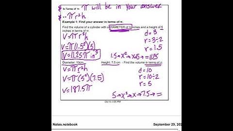 Volume of Cylinder in terms of pi