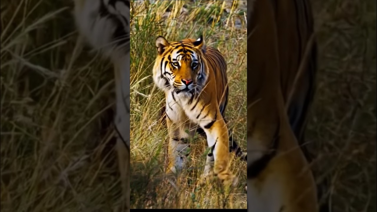 Tiny tiger cub radiating joy while roaring loudly and running freely! 🐯♥️ 