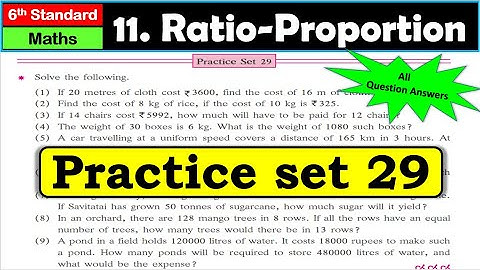 Practice set 29 | Class 6 | Ratio-Proportion | Chapter 11| Maths | Maharashtra State Board #class6