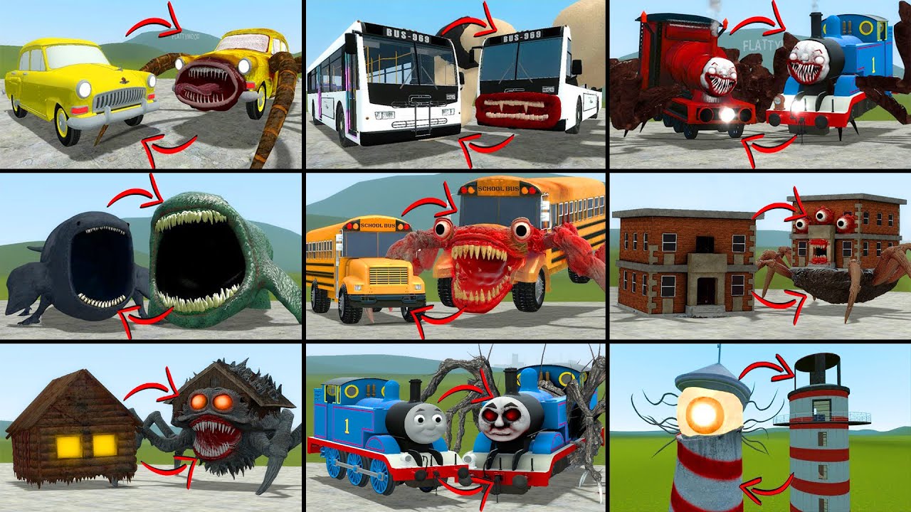 EVERYTHING TURNED INTO MONSTERS: CAR EATER, BUS EATER, THE BLOOP, CURSED THOMAS AND FRIENDS IN GMOD!