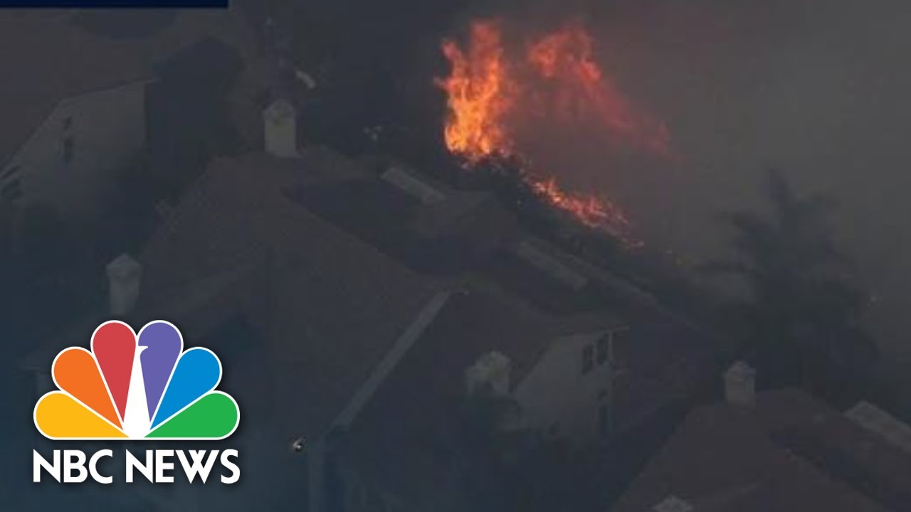 Daytime Aerials Capture Extent Of Wildfire As It Spreads Through San Fernando Valley | NBC News