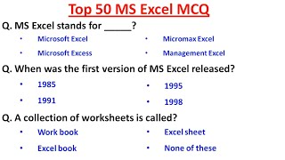 Top 50 MS Excel MCQ for all Competitive Exams | Microsoft Office | MS Excel mcq screenshot 3