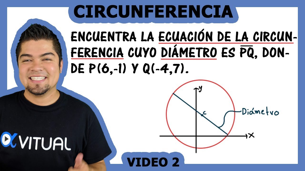 Hallar la Ecuación de la Circunferencia dado el Diámetro video 2 | Vitual