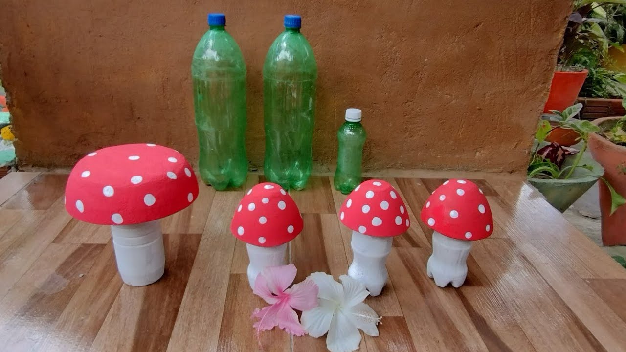 Fazendo cogumelo de cimento com garrafa pet