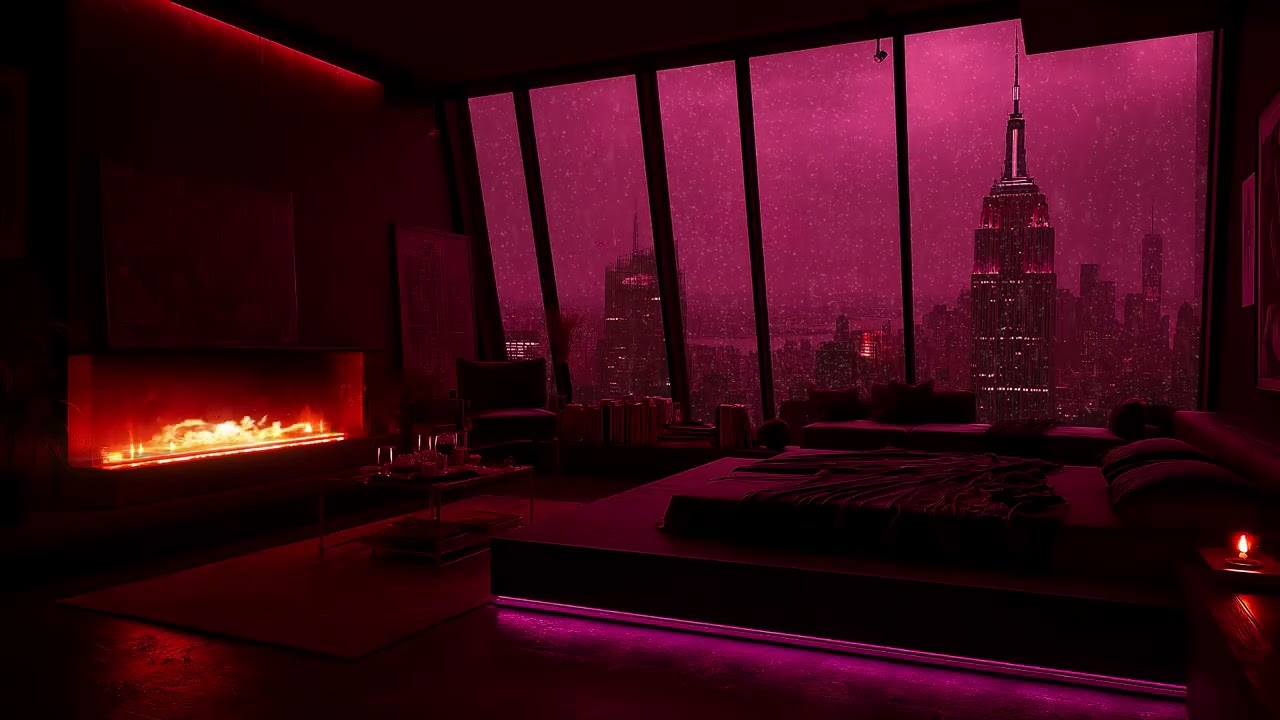 Midnight Rain in the City 🌙 | Peaceful Piano & Fireplace Ambience for Restful Sleep & Concentration