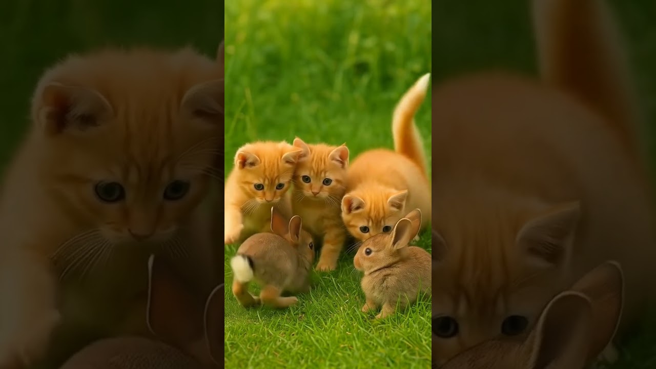 “Adorable First Meeting of Kittens and Baby Rabbits 🐱🐇 Pure Cuteness!” 