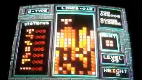 NES Tetris B mode level 9-5 with 4 tetris
