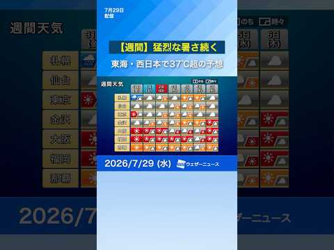 【週間】東海や西日本で37度超の猛烈な暑さが続く／来週中頃は熊本など九州で雨が降りやすい #通勤タイパ #天気 #news