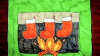 How To Draw A Christmas Fireplace w/Stockings | Christmas Drawings For Kids @colorkids4257