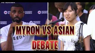 😳 MYRON VS ASIAN WOMAN! College Debate Gets HEATED Over Immigration! 🇺🇸🔥 #MyronGaines #Debate