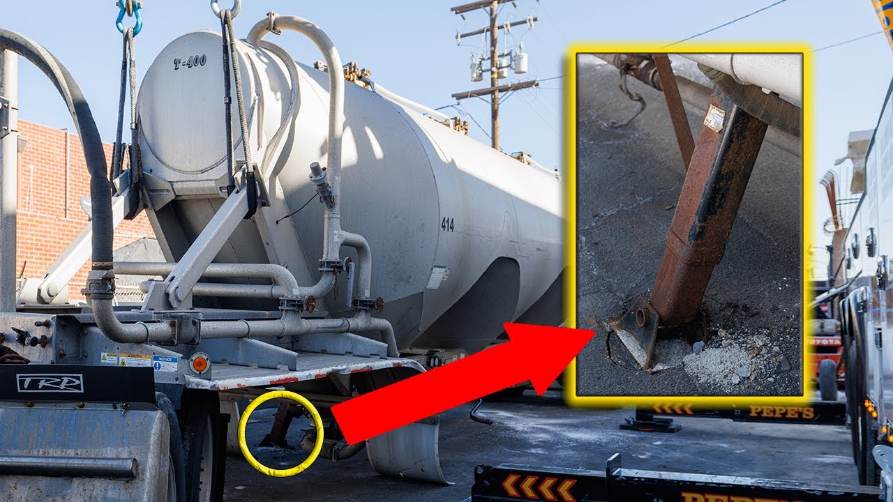 Pneumatic Trailer Landing Gear Cracks Asphalt, Almost Rolls Over! YouTube