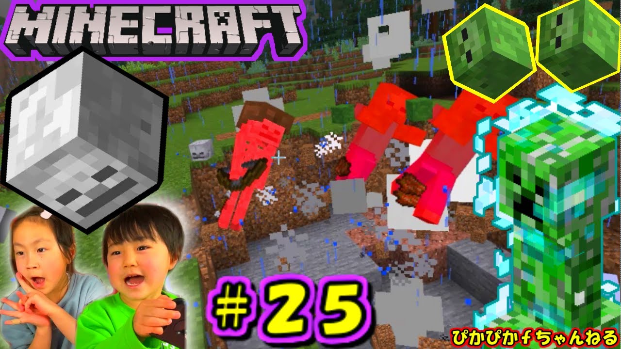 【マイクラ】ゾンビの頭のとり方♪帯電クリーパー大爆発させよう【ぴかクラ＃25】