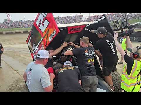 Cole Macedo's crew goes to the work area after a push truck incident at Eldora