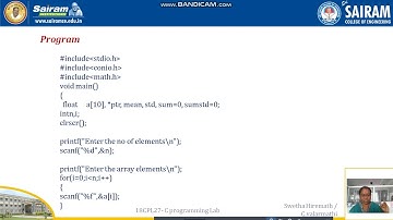 Lab Video_18CPL27_Exp 14_Sum,mean using pointers_Swetha Hiremath / C. Valarmathi