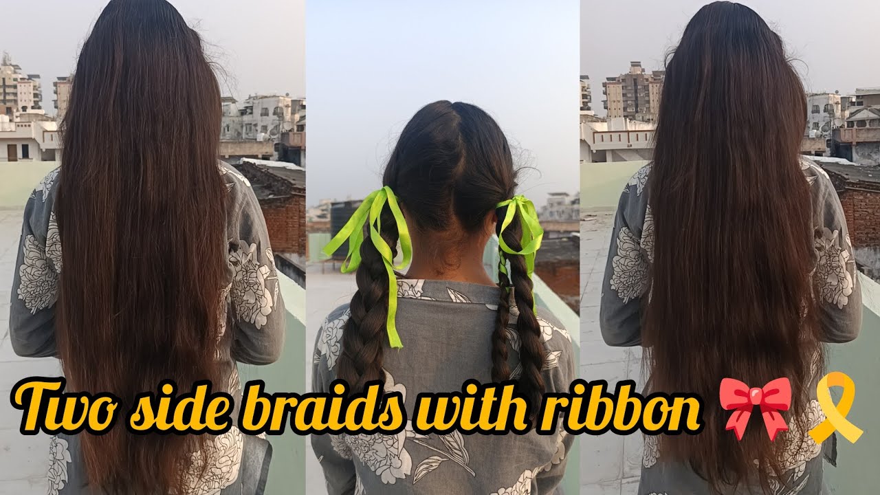 My sister hair Double folded braids with ribbon hairstyle 🌟🤗🤗#like #comment #hairstyle vlog# share