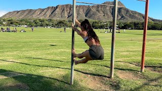 Cat hang leg press (pole)