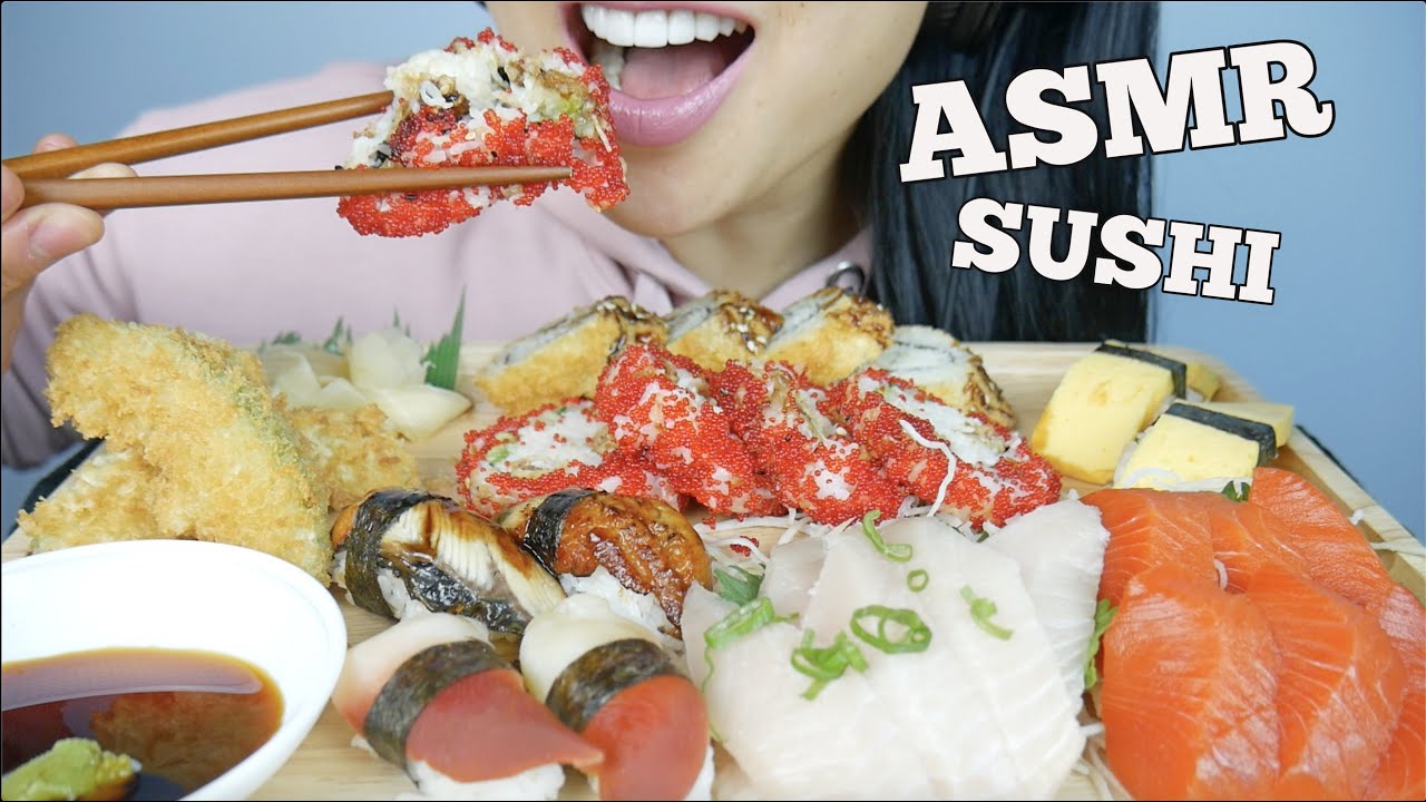 ASMR SUSHI PLATTER *SASHIMI + NIGIRI + FRIED ROLLS (EATING SOUNDS) NO TALKING | SAS-ASMR