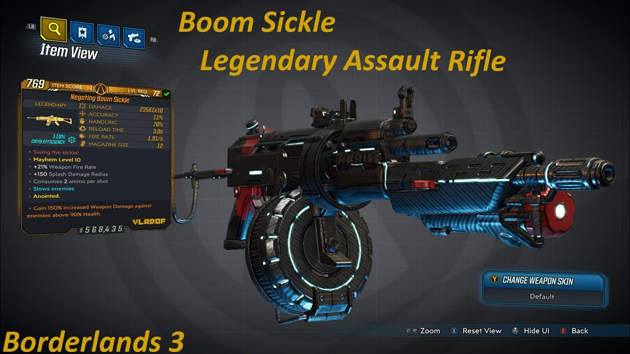 Borderlands 3: Boom Sickle, Powerful A.R. Fires shotgun shells in the shape of a sickle!..
