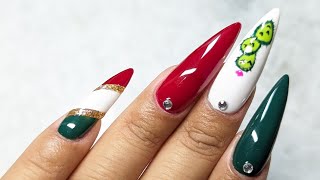 Uñas Patrias Colores de la bandera de Mexico/Mexican Flag Colors/Nopales/Cactus Nail Art #nailart
