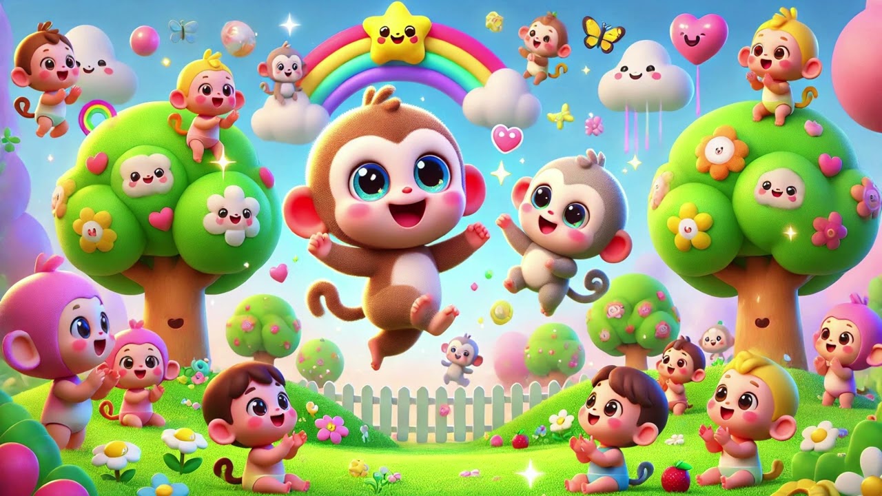 Baby Monkey Tree Jump 🌳🐒 | Cute Monkey Jumping Fun 🐵✨ | Kids Animal Playtime Video 👶🎶