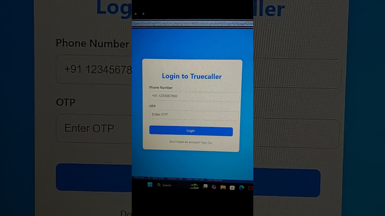 Truecaller Login Page Design with HTML & CSS | Modern UI Tutorial