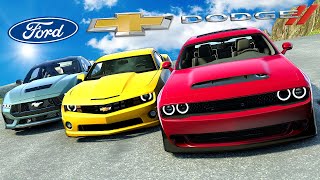 Mustang VS Camaro VS Challenger Race Down a Mountain in BeamNG Drive Mods! screenshot 5