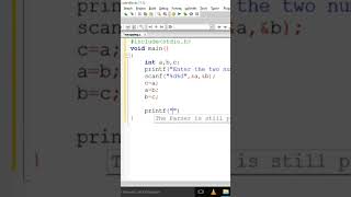Swapping of two numbers using third variable in c programming language #coding#shorts #cprogramming