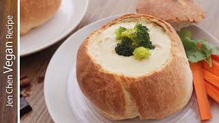 Vegan Cream of Broccoli Soup with Bread Bowl  青花椰菜濃湯麵包盅 │Jen Chen Vegan Recipe