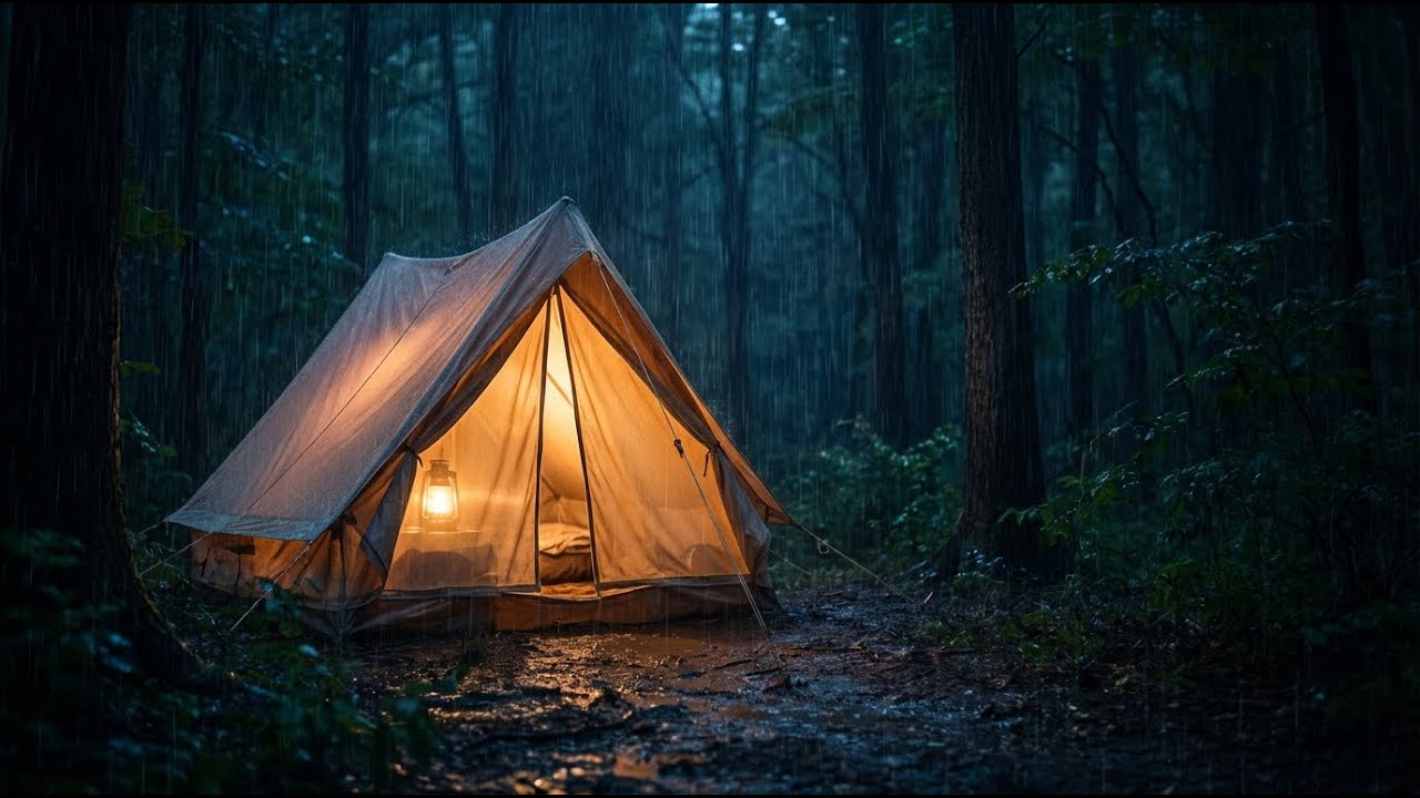 Dark Rainy Forest Seen from a Warm Tent | Deep Sleep Ambience, Cozy Rain Sounds