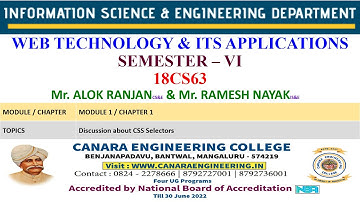 VTU WEB18CS63 WEB TECHNOLOGY AND ITS APPLICATIONS M1 L10 Discussion about CSS Selectors