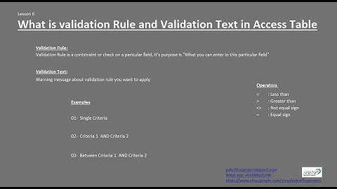 Lesson 6 What is validation rule in access table