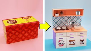 How to make dollhouse kitchen from cardboard || Diy dollhouse kitchen easy